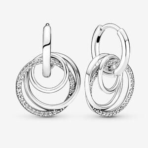 Pandora Family Always Encircled Hoop Earrings Sterling Silver CZ NEW